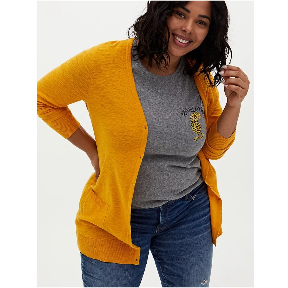 Torrid Yellow Slub Boyfriend Cardigan